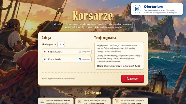 Ekran startowy gry Korsarze z wyborem liczby graczy